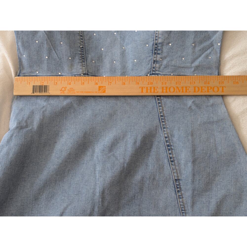 NWT Bebe Denim Embellished Rhinestone Western Mini Dress Tie Up Split Hem Sz M - Picture 7 of 9